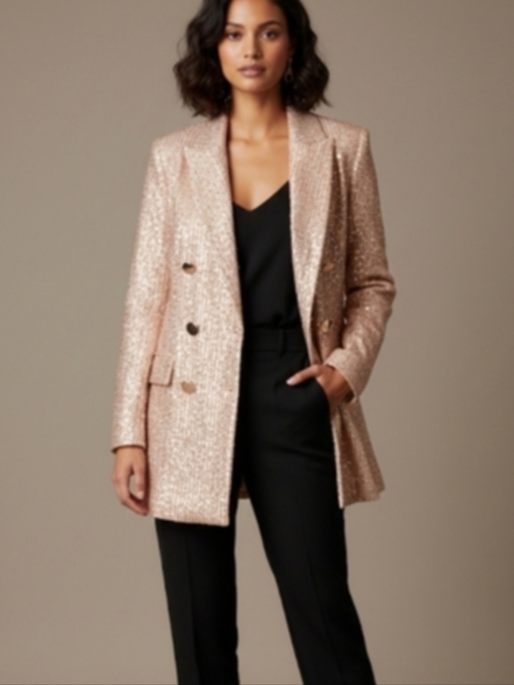 Saints & Hearts Rose Gold, Sequin-Covered Blazer Mini Dress, Small